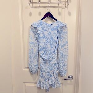 Blue/White Floral Dress with Ruffle Size Small